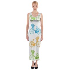 Vintage Bikes With Basket Of Flowers Colorful Wallpaper Background Illustration Fitted Maxi Dress by Simbadda