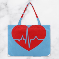 Heartbeat Health Heart Sign Red Blue Medium Tote Bag by Mariart