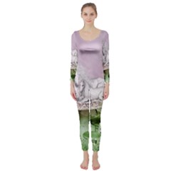 Wonderful Unicorn With Foal On A Mushroom Long Sleeve Catsuit by FantasyWorld7