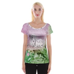 Wonderful Unicorn With Foal On A Mushroom Women s Cap Sleeve Top by FantasyWorld7