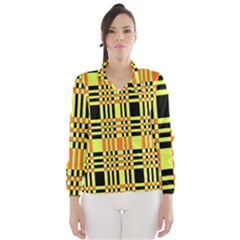 Yellow Orange And Black Background Plaid Like Background Of Halloween Colors Orange Yellow And Black Wind Breaker (women) by Simbadda