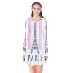 Pink Paris Eiffel Tower Stripes France Flare Dress by Mariart