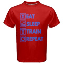 Red & Blue Eat Sleep Train Repeat Men s Cotton Tee by ThinkOutisdeTheBox