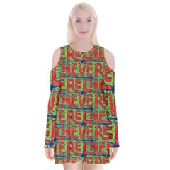 Typographic Graffiti Pattern Velvet Long Sleeve Shoulder Cutout Dress by dflcprintsclothing