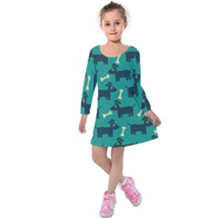 Happy Dogs Animals Pattern Kids  Long Sleeve Velvet Dress by Nexatart