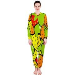 Digitally Created Funky Fruit Wallpaper Onepiece Jumpsuit (ladies)  by Nexatart