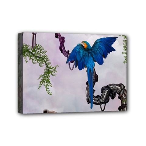 Wonderful Blue Parrot In A Fantasy World Mini Canvas 7  X 5  by FantasyWorld7