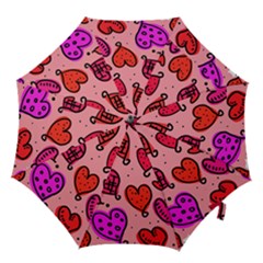 Valentine Wallpaper Whimsical Cartoon Pink Love Heart Wallpaper Design Hook Handle Umbrellas (medium) by Nexatart