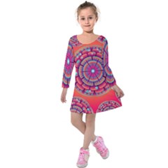 Pretty Floral Geometric Pattern Kids  Long Sleeve Velvet Dress by LovelyDesigns4U