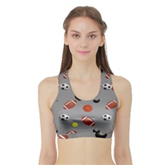 Balltiled Grey Ball Tennis Football Basketball Billiards Sports Bra With Border by Mariart