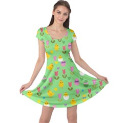 Easter - Chick And Tulips Cap Sleeve Dresses by Valentinaart