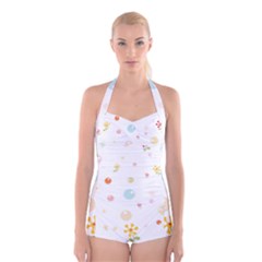 Flower Floral Star Balloon Bubble Boyleg Halter Swimsuit  by Mariart