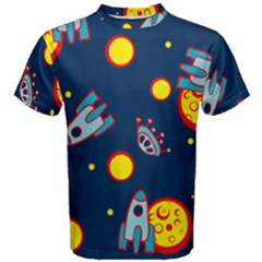 Rocket Ufo Moon Star Space Planet Blue Circle Men s Cotton Tee by Mariart