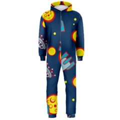 Rocket Ufo Moon Star Space Planet Blue Circle Hooded Jumpsuit (men)  by Mariart