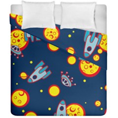 Rocket Ufo Moon Star Space Planet Blue Circle Duvet Cover Double Side (california King Size) by Mariart