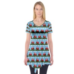 Toy Tractor Pattern Short Sleeve Tunic  by linceazul