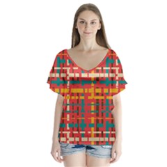 Colorful Line Segments Flutter Sleeve Top by linceazul