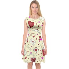 Valentinstag Love Hearts Pattern Red Yellow Capsleeve Midi Dress by EDDArt
