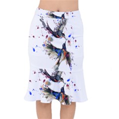  Colorful Love Birds Illustration With Splashes Of Paint Mermaid Skirt by TastefulDesigns