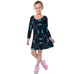 Background Black Blue Polkadot Kids  Long Sleeve Velvet Dress by Mariart