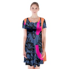 Recursive Reality Number Short Sleeve V-neck Flare Dress by Mariart