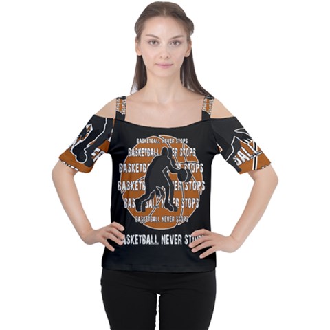 Basketball Never Stops Women s Cutout Shoulder Tee by Valentinaart
