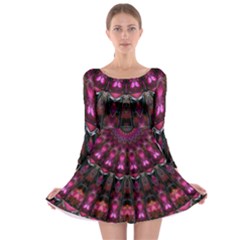 Pink Vortex Half Kaleidoscope  Long Sleeve Skater Dress by KirstenStar