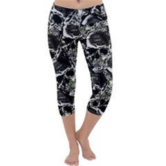 Skulls Pattern Capri Yoga Leggings by ValentinaDesign
