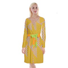 Green Blue Orange Long Sleeve Velvet Front Wrap Dress by Mariart