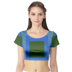 Plaid Green Blue Yellow Short Sleeve Crop Top (tight Fit) by Mariart
