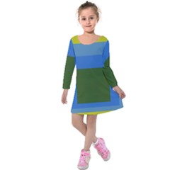 Plaid Green Blue Yellow Kids  Long Sleeve Velvet Dress by Mariart