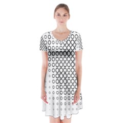 Polka Circle Round Black White Hole Short Sleeve V-neck Flare Dress by Mariart
