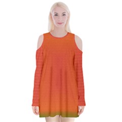 Scarlet Pimpernel Writing Orange Green Velvet Long Sleeve Shoulder Cutout Dress by Mariart