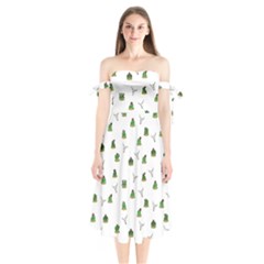 Cactus Pattern Shoulder Tie Bardot Midi Dress by Valentinaart