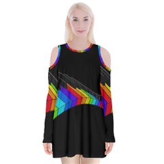 Rainbow Piano  Velvet Long Sleeve Shoulder Cutout Dress by Valentinaart