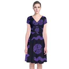 Aztecs Pattern Short Sleeve Front Wrap Dress by ValentinaDesign