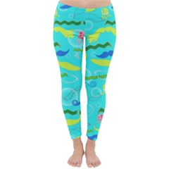 Mustache Jellyfish Blue Water Sea Beack Swim Blue Classic Winter Leggings by Mariart