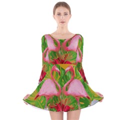 Flamingo Long Sleeve Velvet Skater Dress by Valentinaart