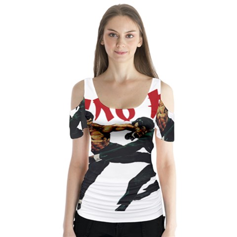 Kung Fu  Butterfly Sleeve Cutout Tee  by Valentinaart