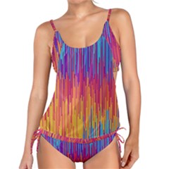 Vertical Behance Line Polka Dot Blue Red Orange Tankini by Mariart