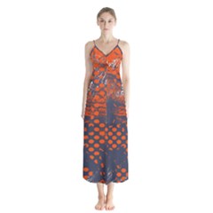 Dark Blue Red And White Messy Background Button Up Chiffon Maxi Dress by Nexatart