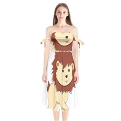 Happy Cartoon Baby Lion Shoulder Tie Bardot Midi Dress by Catifornia