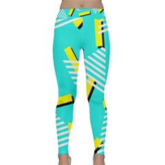 Vintage Unique Graphics Memphis Style Geometric Triangle Line Cube Yellow Green Blue Classic Yoga Leggings by Mariart