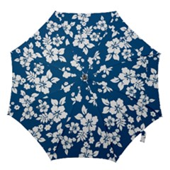 Hibiscus Flowers Seamless Blue White Hawaiian Hook Handle Umbrellas (small) by Mariart