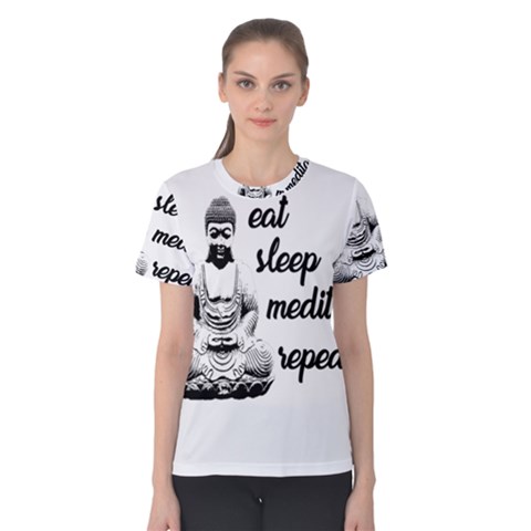 Eat, Sleep, Meditate, Repeat  Women s Cotton Tee by Valentinaart