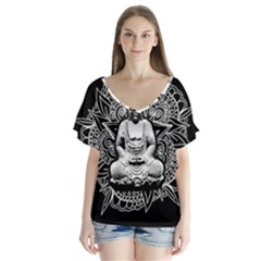 Ornate Buddha Flutter Sleeve Top by Valentinaart
