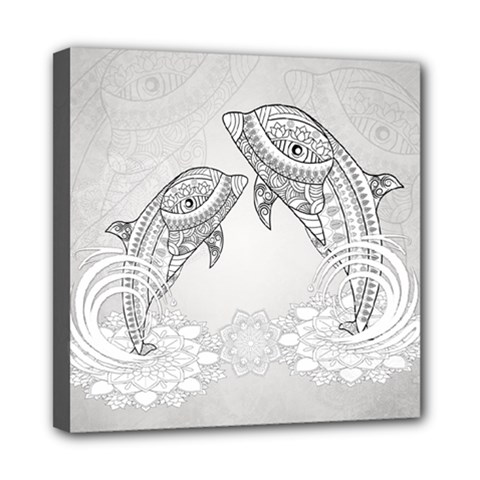 Beautiful Dolphin, Mandala Design Mini Canvas 8  X 8  by FantasyWorld7