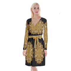 Ornate Mandala Long Sleeve Velvet Front Wrap Dress by Valentinaart