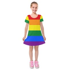 Pride Rainbow Flag Kids  Short Sleeve Velvet Dress by Valentinaart