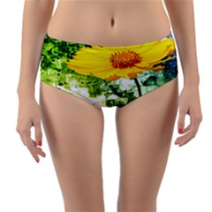 Yellow Flowers Reversible Mid-waist Bikini Bottoms by BangZart